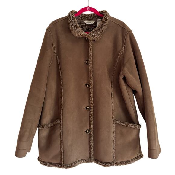 L.L. Bean Jackets & Blazers - LL Bean Womens Faux Suede Sherpa Jacket Barn Chore Coat Brown Rancher Button